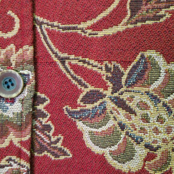 Coldwater Creek PM Floral Vintage Style Jacket Red Paisley Tapestry Button-Up - Picture 3 of 9